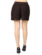 SHORTS DONNA PINKO LIZ MARRONE CON LAVORAZIONE SANGALLO E COULISSE 100% COTONE