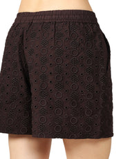 SHORTS DONNA PINKO LIZ MARRONE CON LAVORAZIONE SANGALLO E COULISSE 100% COTONE