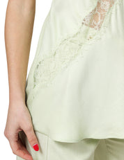 TOP PINKO LYDIA VERDE IN VISCOSA CON SPALLINE E BANDE IN PIZZO INTARSIATE DAVANTI