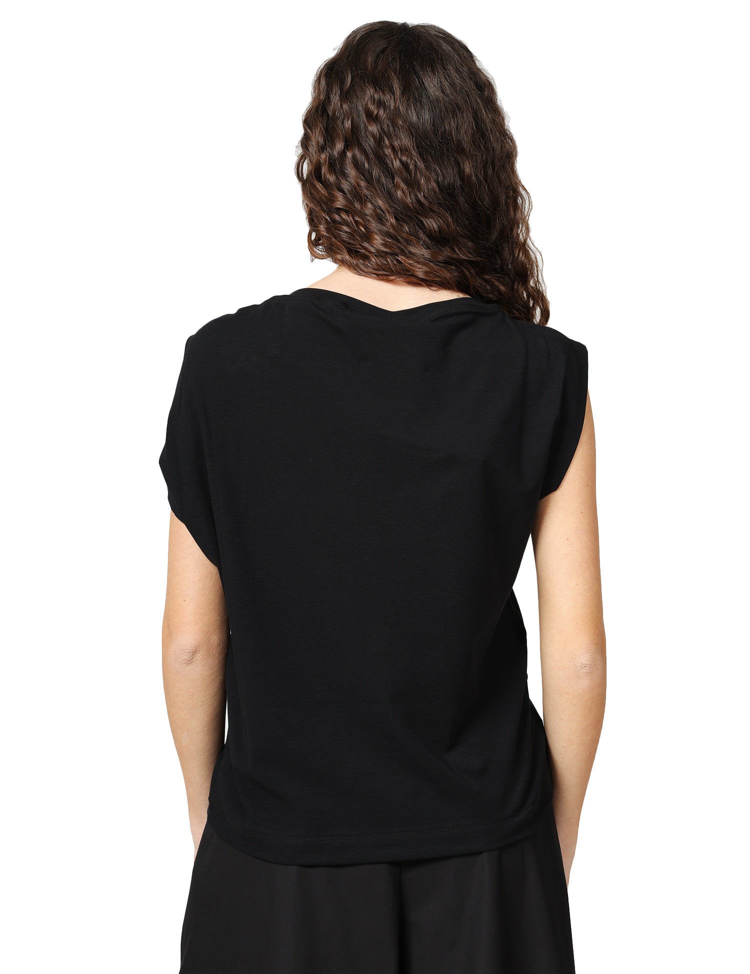 TOP DONNA PINKO MELODY NERO IN INTERLOCK STRETCH DI COTONE CON APPLICAZIONE ORO SULLA SPALLA