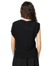 TOP DONNA PINKO MELODY NERO IN INTERLOCK STRETCH DI COTONE CON APPLICAZIONE ORO SULLA SPALLA