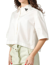 CAMICIA DONNA PINKO PESCARA BIANCA TAGLIO CROPPED IN POPELINE CON DETTAGLI METALLICI SUL COLLETTO