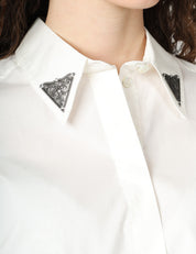 CAMICIA DONNA PINKO PESCARA BIANCA TAGLIO CROPPED IN POPELINE CON DETTAGLI METALLICI SUL COLLETTO