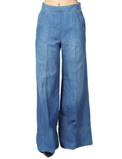 JEANS DONNA PINKO SPIAGGIA A GAMBA AMPIA IN DENIM DI MISTO COTONE E LINO