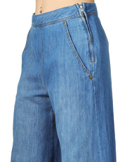 JEANS DONNA PINKO SPIAGGIA A GAMBA AMPIA IN DENIM DI MISTO COTONE E LINO
