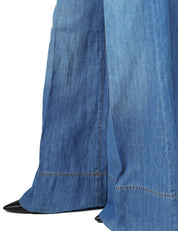 JEANS DONNA PINKO SPIAGGIA A GAMBA AMPIA IN DENIM DI MISTO COTONE E LINO