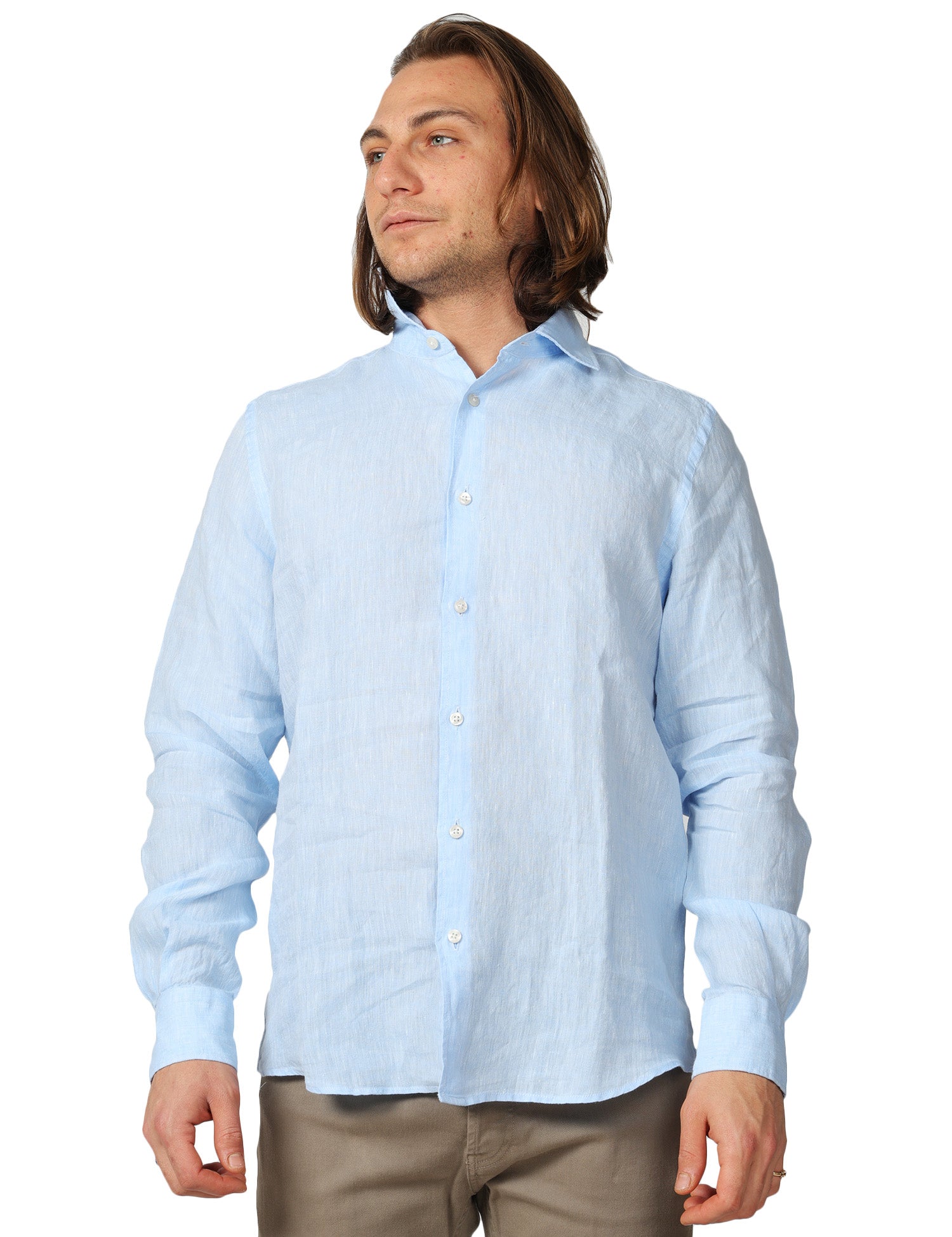 CAMICIA UOMO PORTOFIORI CIELO A MANICHE LUNGHE 100% LINO