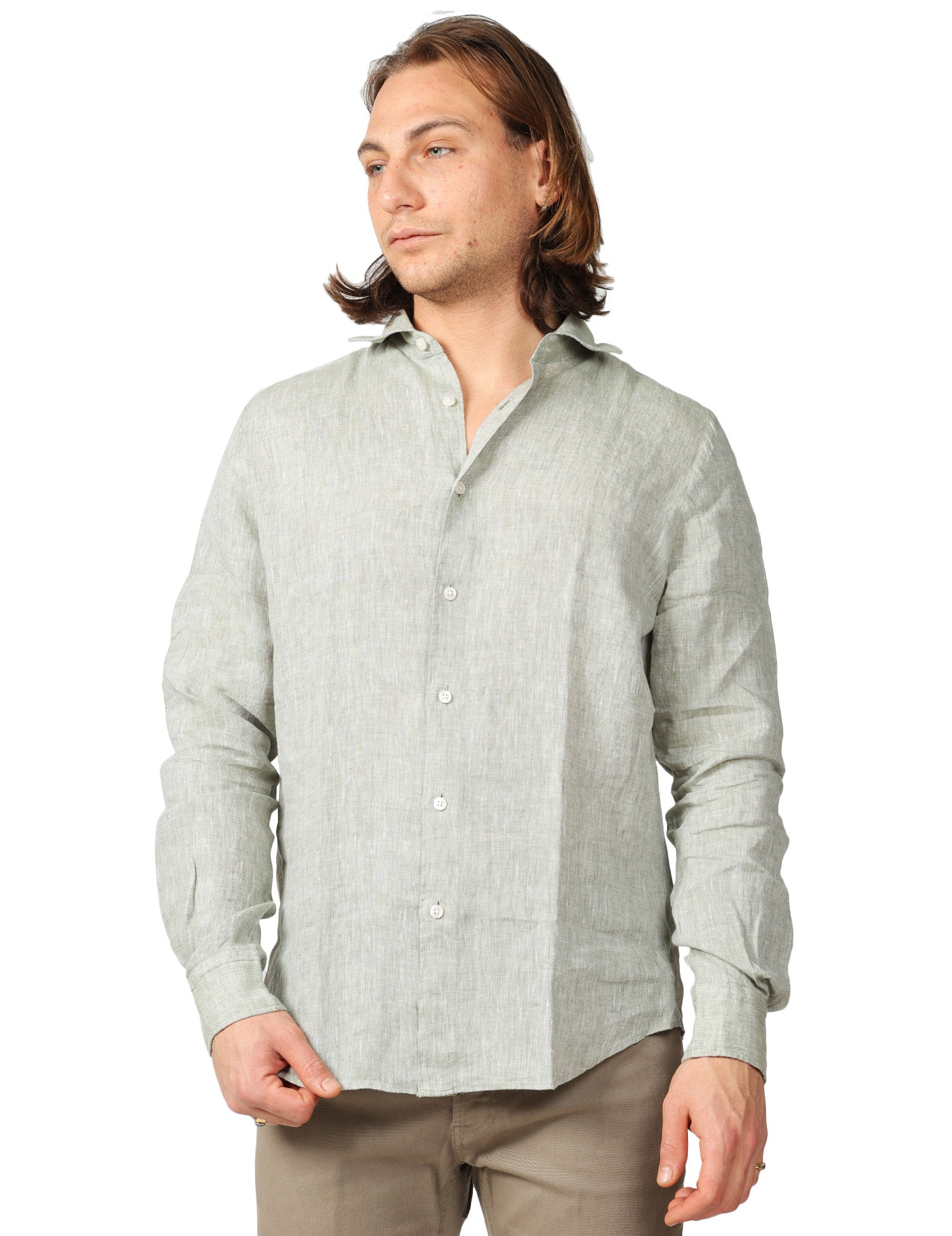 CAMICIA UOMO PORTOFIORI MALVA A MANICHE LUNGHE 100% LINO