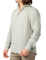 CAMICIA UOMO PORTOFIORI MALVA A MANICHE LUNGHE 100% LINO
