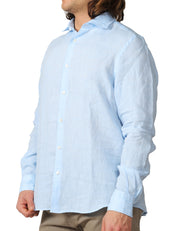 CAMICIA UOMO PORTOFIORI CIELO A MANICHE LUNGHE 100% LINO