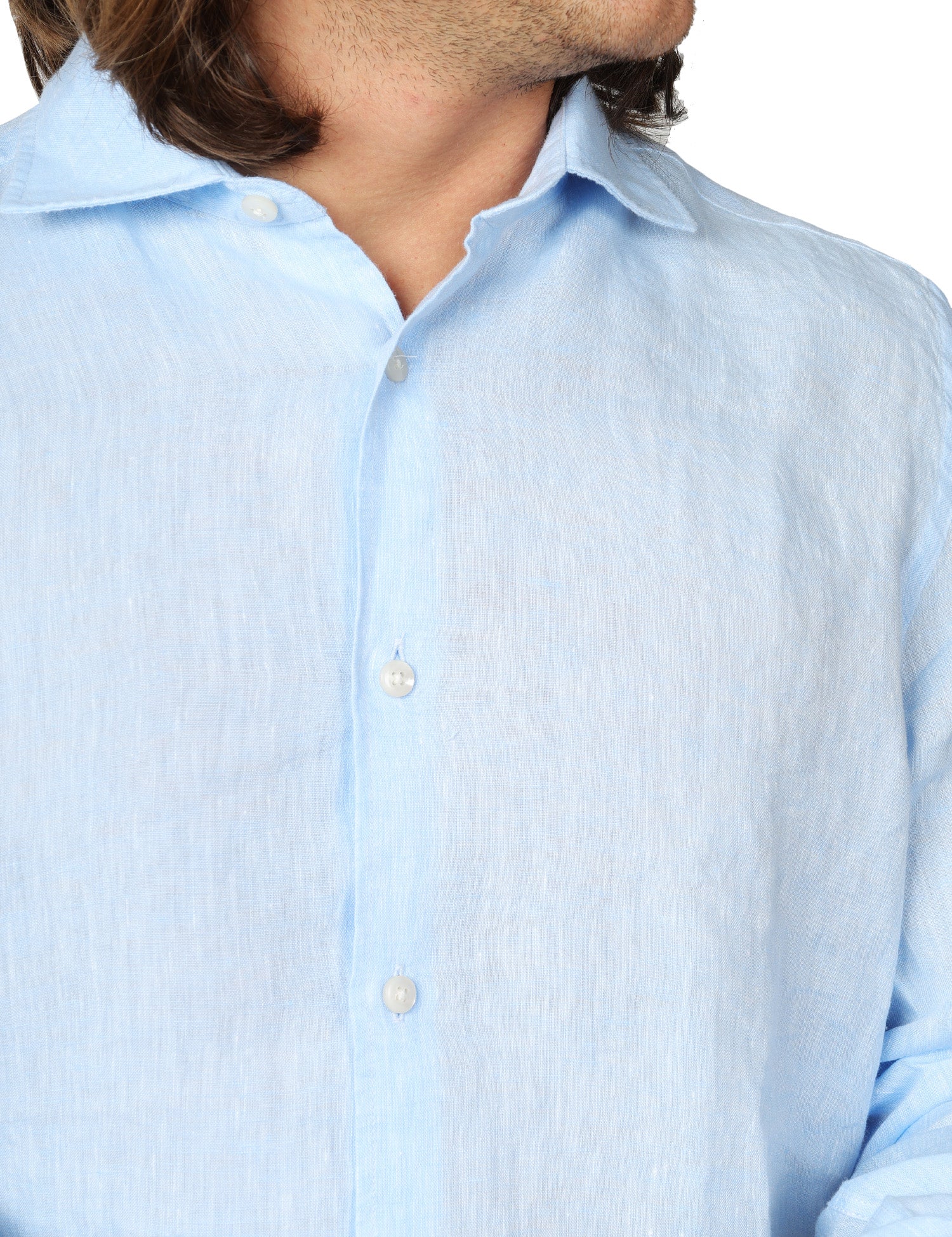 CAMICIA UOMO PORTOFIORI CIELO A MANICHE LUNGHE 100% LINO