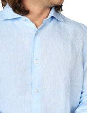 CAMICIA UOMO PORTOFIORI CIELO A MANICHE LUNGHE 100% LINO
