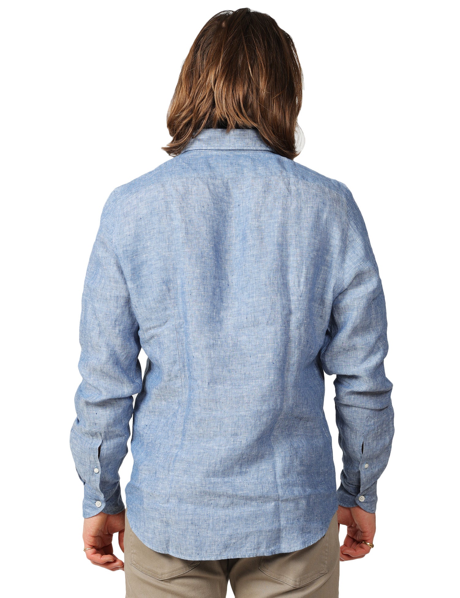 CAMICIA UOMO PORTOFIORI BLU A MANICHE LUNGHE 100% LINO