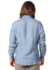 CAMICIA UOMO PORTOFIORI BLU A MANICHE LUNGHE 100% LINO