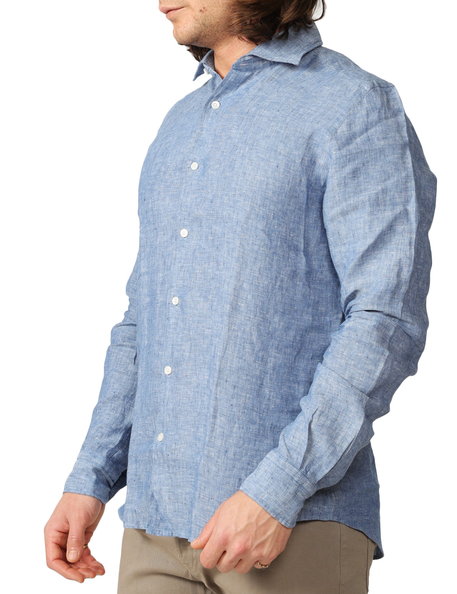 CAMICIA UOMO PORTOFIORI BLU A MANICHE LUNGHE 100% LINO
