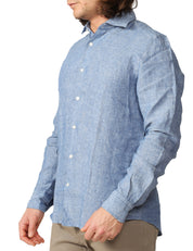 CAMICIA UOMO PORTOFIORI BLU A MANICHE LUNGHE 100% LINO