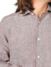 CAMICIA UOMO PORTOFIORI MORO A MANICHE LUNGHE 100% LINO