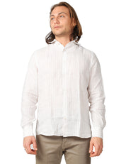 CAMICIA UOMO PORTOFIORI BEIGE A RIGHE 100% LINO