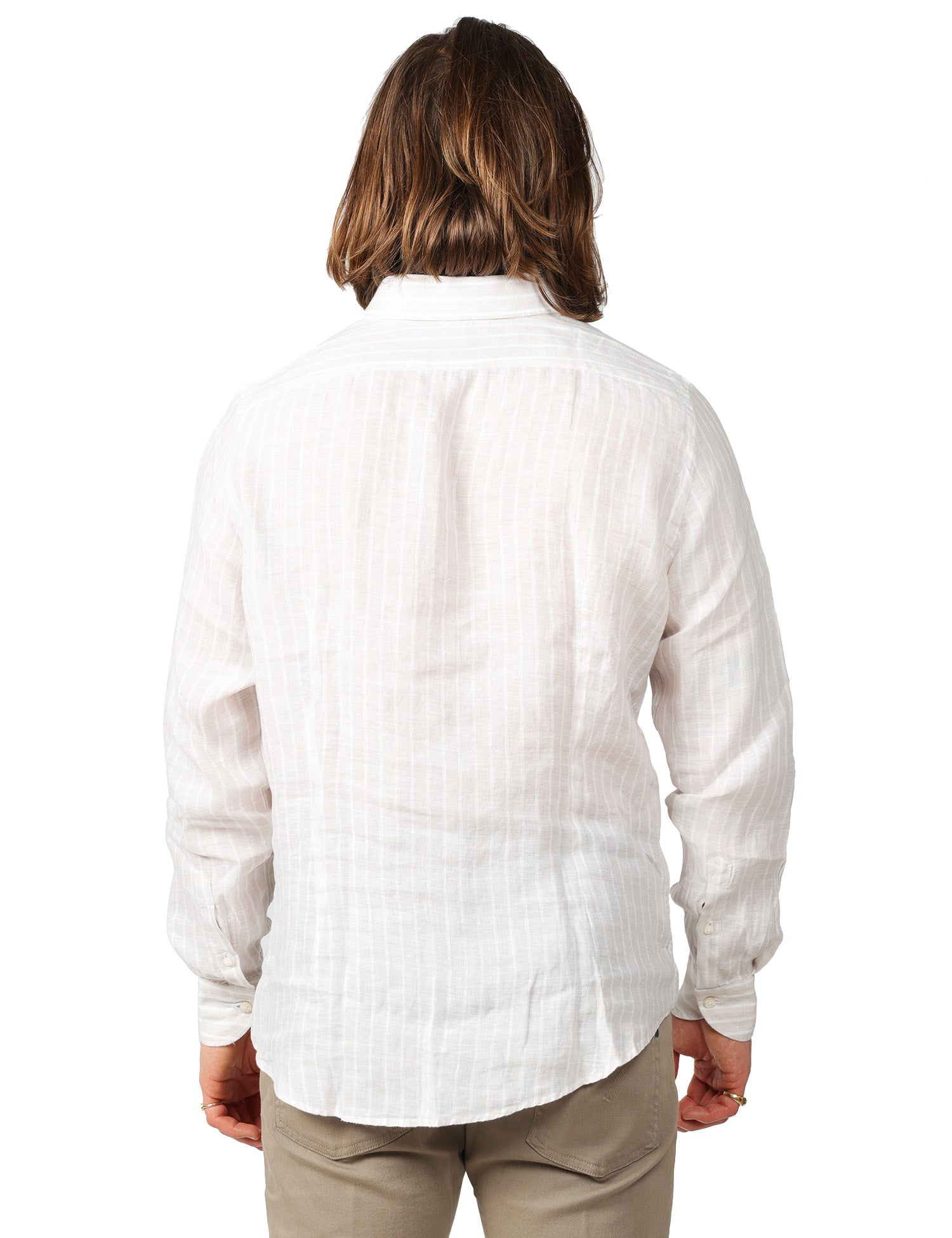 CAMICIA UOMO PORTOFIORI BEIGE A RIGHE 100% LINO
