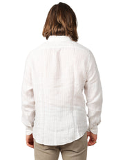 CAMICIA UOMO PORTOFIORI BEIGE A RIGHE 100% LINO