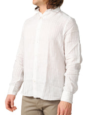 CAMICIA UOMO PORTOFIORI BEIGE A RIGHE 100% LINO