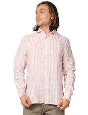 CAMICIA UOMO PORTOFIORI ROSA A RIGHE 100% LINO