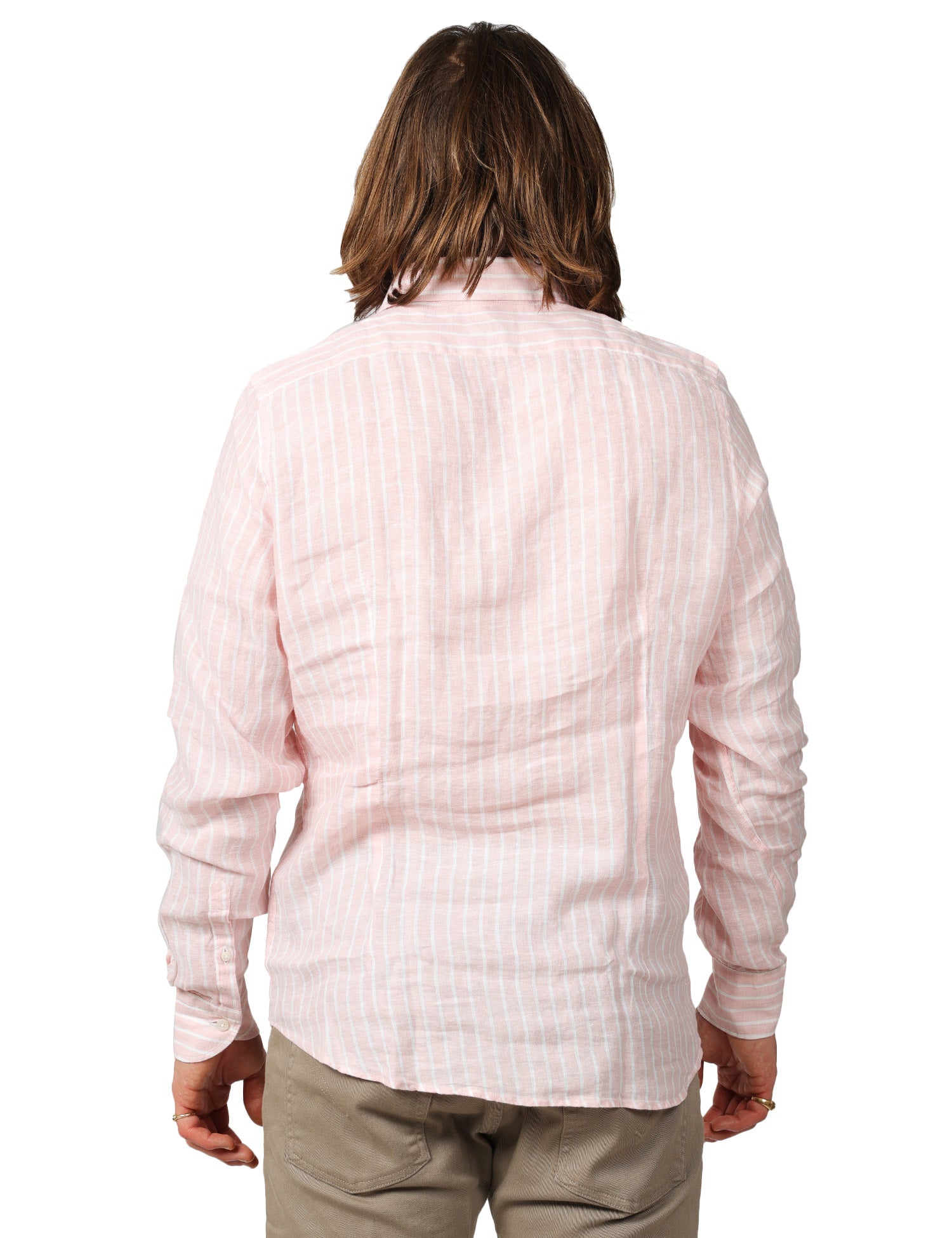 CAMICIA UOMO PORTOFIORI ROSA A RIGHE 100% LINO