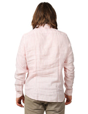 CAMICIA UOMO PORTOFIORI ROSA A RIGHE 100% LINO
