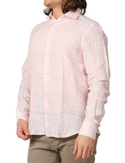 CAMICIA UOMO PORTOFIORI ROSA A RIGHE 100% LINO
