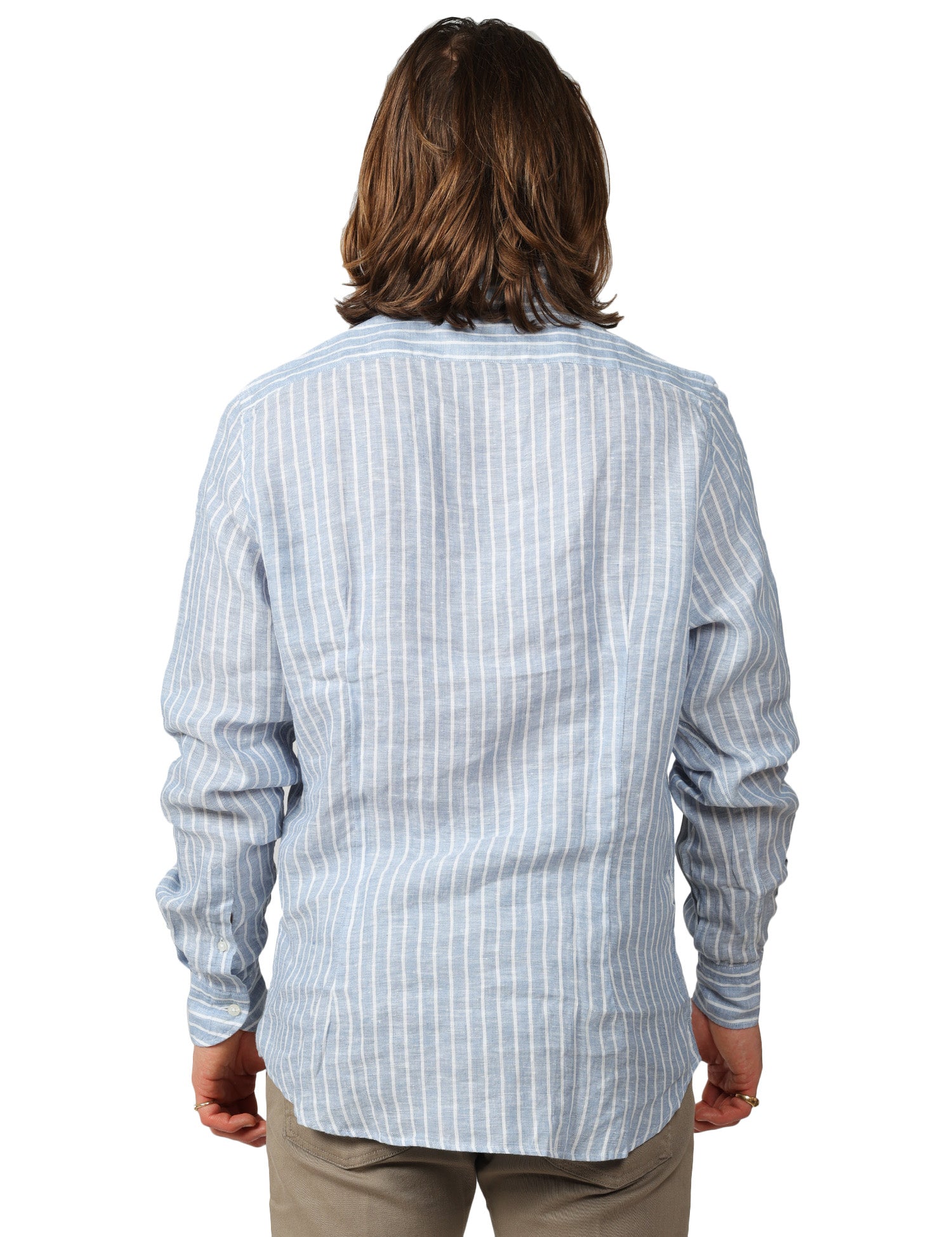CAMICIA UOMO POROFIORI BLU/BIANCA A RIGHE 100% LINO