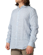 CAMICIA UOMO POROFIORI BLU/BIANCA A RIGHE 100% LINO
