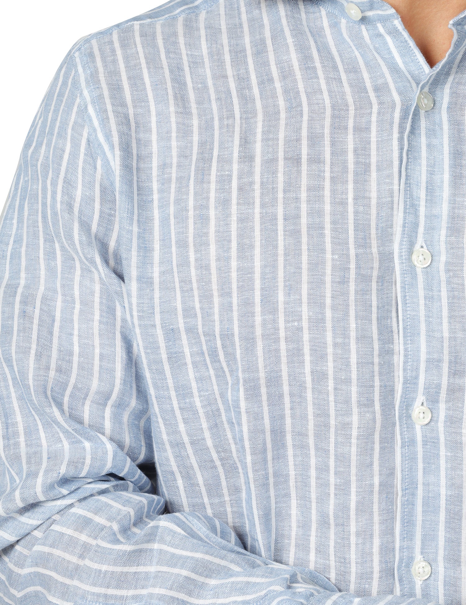 CAMICIA UOMO POROFIORI BLU/BIANCA A RIGHE 100% LINO
