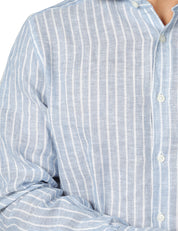 CAMICIA UOMO POROFIORI BLU/BIANCA A RIGHE 100% LINO