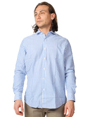 CAMICIA UOMO PORTOFIORI BIANCO/BLU A RIGHE 100% LINO