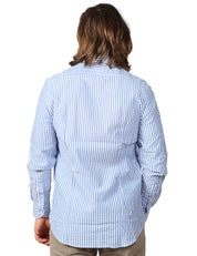 CAMICIA UOMO PORTOFIORI BIANCO/BLU A RIGHE 100% LINO