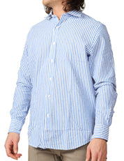 CAMICIA UOMO PORTOFIORI BIANCO/BLU A RIGHE 100% LINO