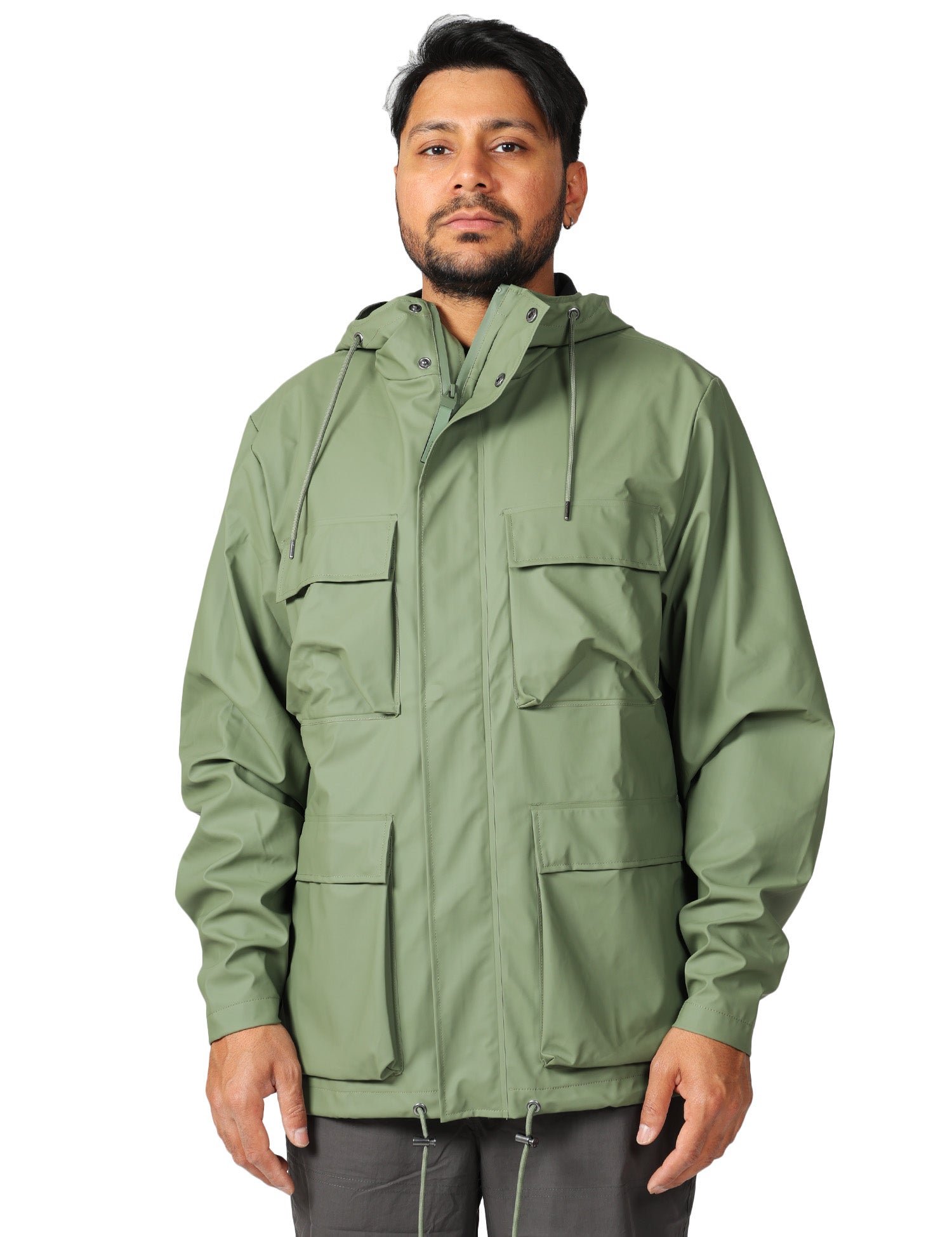 GIACCA UOMO POCKET WELL CON CAPPUCCIO E TASCHE DAVANTI IN TESSUTO PU IMPERMEABILE