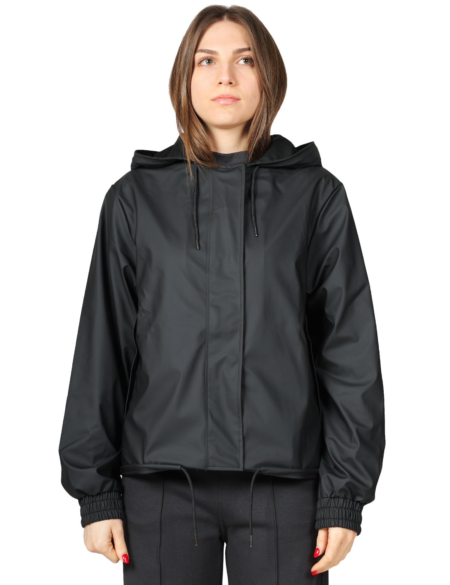 GIUBBINO DONNA RAINS STRING W NERA CROPPED IMPERMEABILE CON CAPPUCCIO