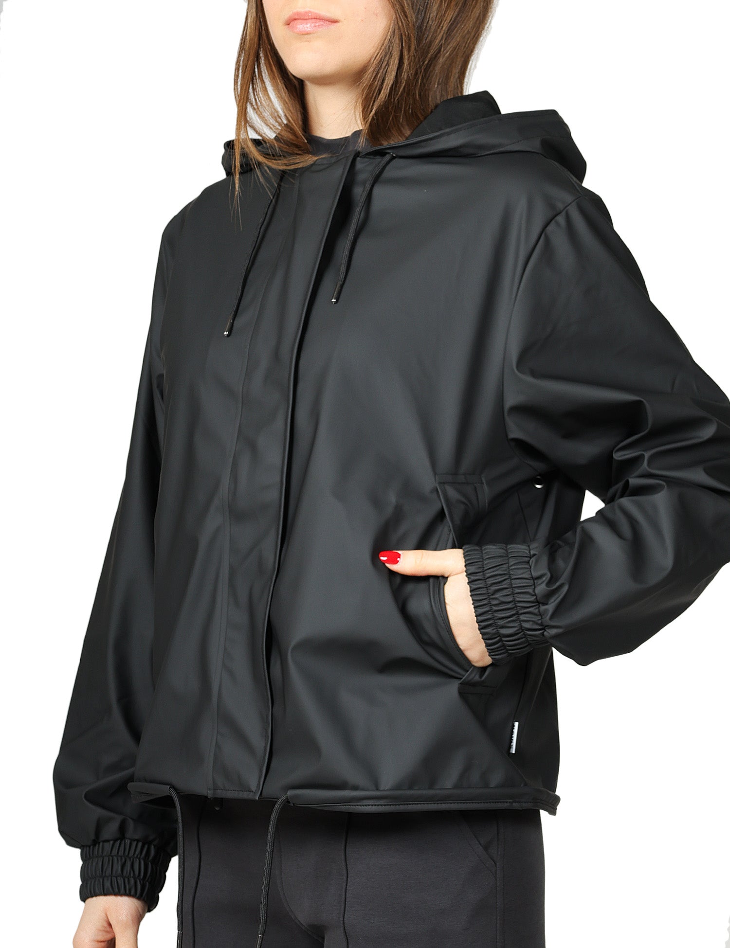 GIUBBINO DONNA RAINS STRING W NERA CROPPED IMPERMEABILE CON CAPPUCCIO