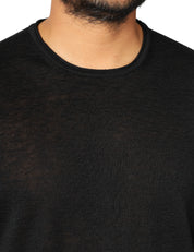 MAGLIA UOMO ROBERTO COLLINA NERA GIROCOLLO IN LINO