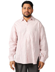 CAMICIA UOMO ROBERTO COLLINA ROSA A RIGHE OVERSIZE IN VISCOSA CON EFFETTO STROPICCIATO