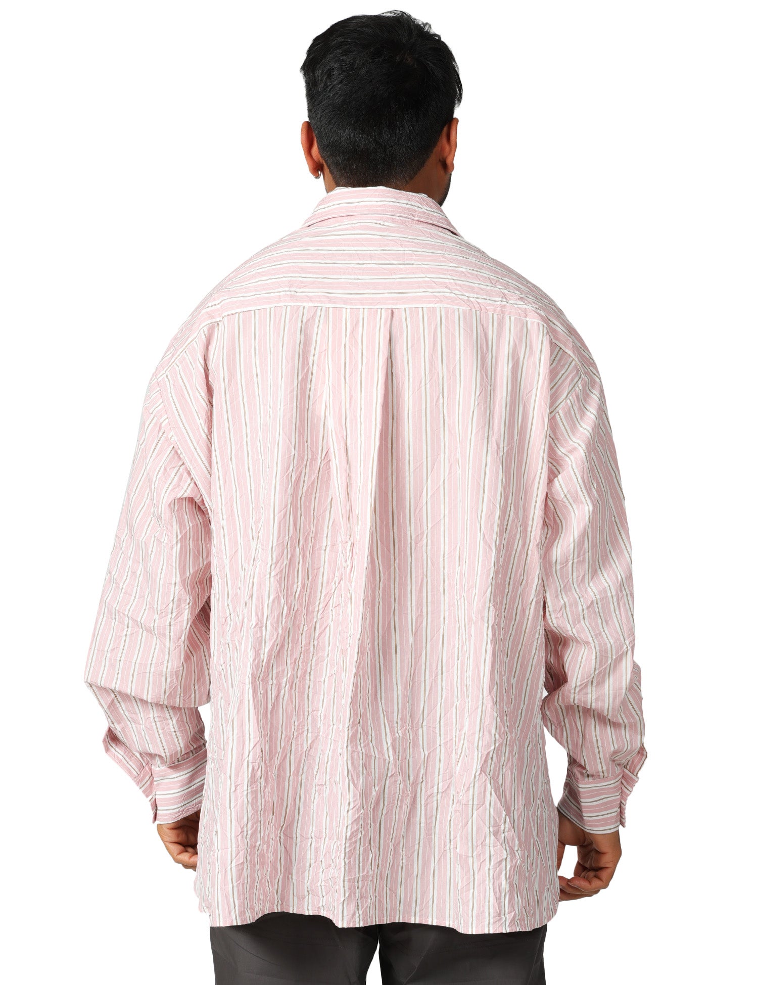 CAMICIA UOMO ROBERTO COLLINA ROSA A RIGHE OVERSIZE IN VISCOSA CON EFFETTO STROPICCIATO
