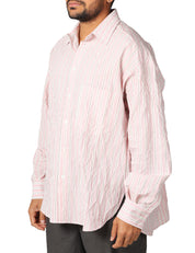 CAMICIA UOMO ROBERTO COLLINA ROSA A RIGHE OVERSIZE IN VISCOSA CON EFFETTO STROPICCIATO