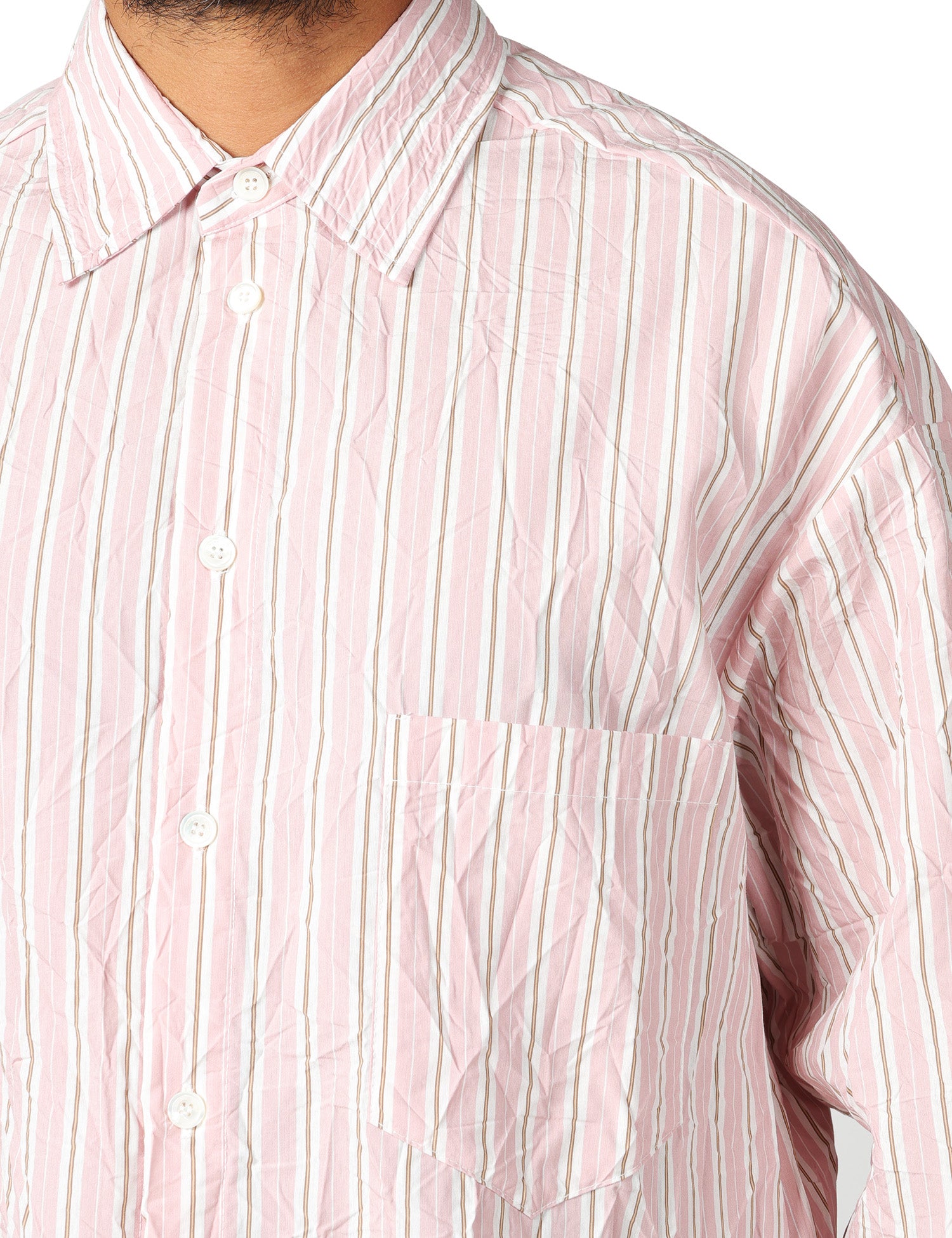 CAMICIA UOMO ROBERTO COLLINA ROSA A RIGHE OVERSIZE IN VISCOSA CON EFFETTO STROPICCIATO