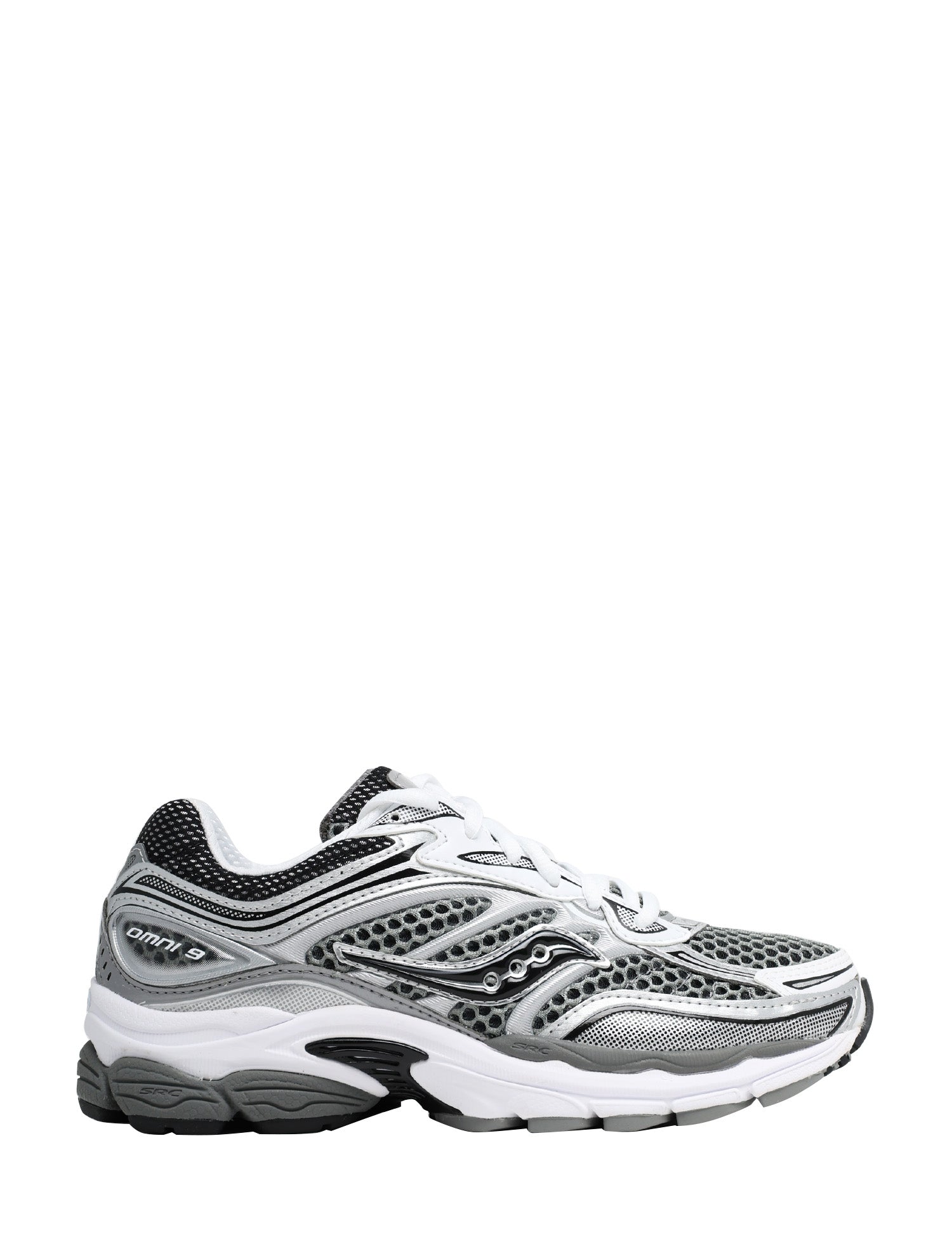 SCARPA DONNA SAUCONY PROGRID OMNI 9 GREY/SILVER CON TOMAIA IN MESH E INSERTI IN GOMMA