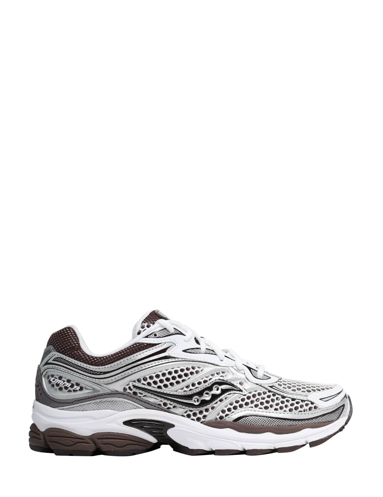 SCAROA UOMO SAUCONY PROGRID OMNI 9 WHITE/BROWN CON TOMAIA IN MESH E INSERTI IN GOMMA
