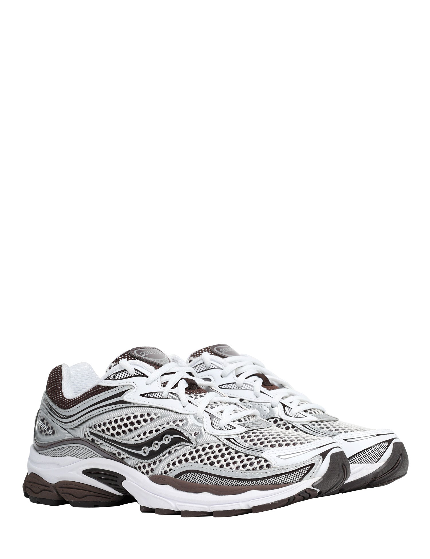 SCAROA UOMO SAUCONY PROGRID OMNI 9 WHITE/BROWN CON TOMAIA IN MESH E INSERTI IN GOMMA