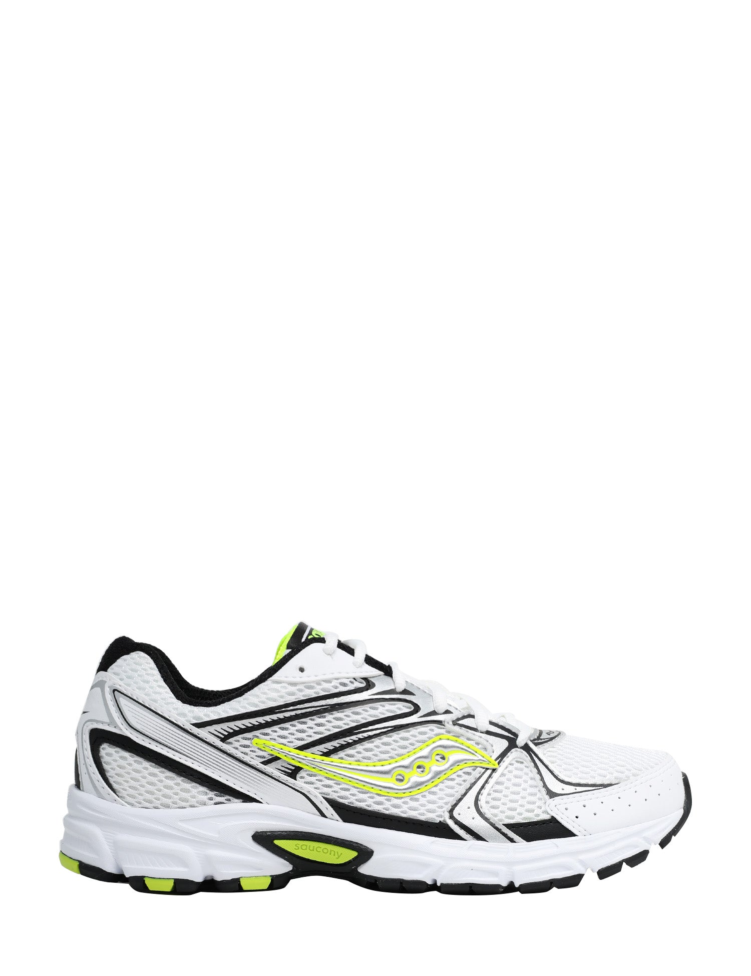 SCARPA UOMO SAUCONY RIDE MILLENNIUM WHITE/SILVER CON INSERTI GIALLO FLUO