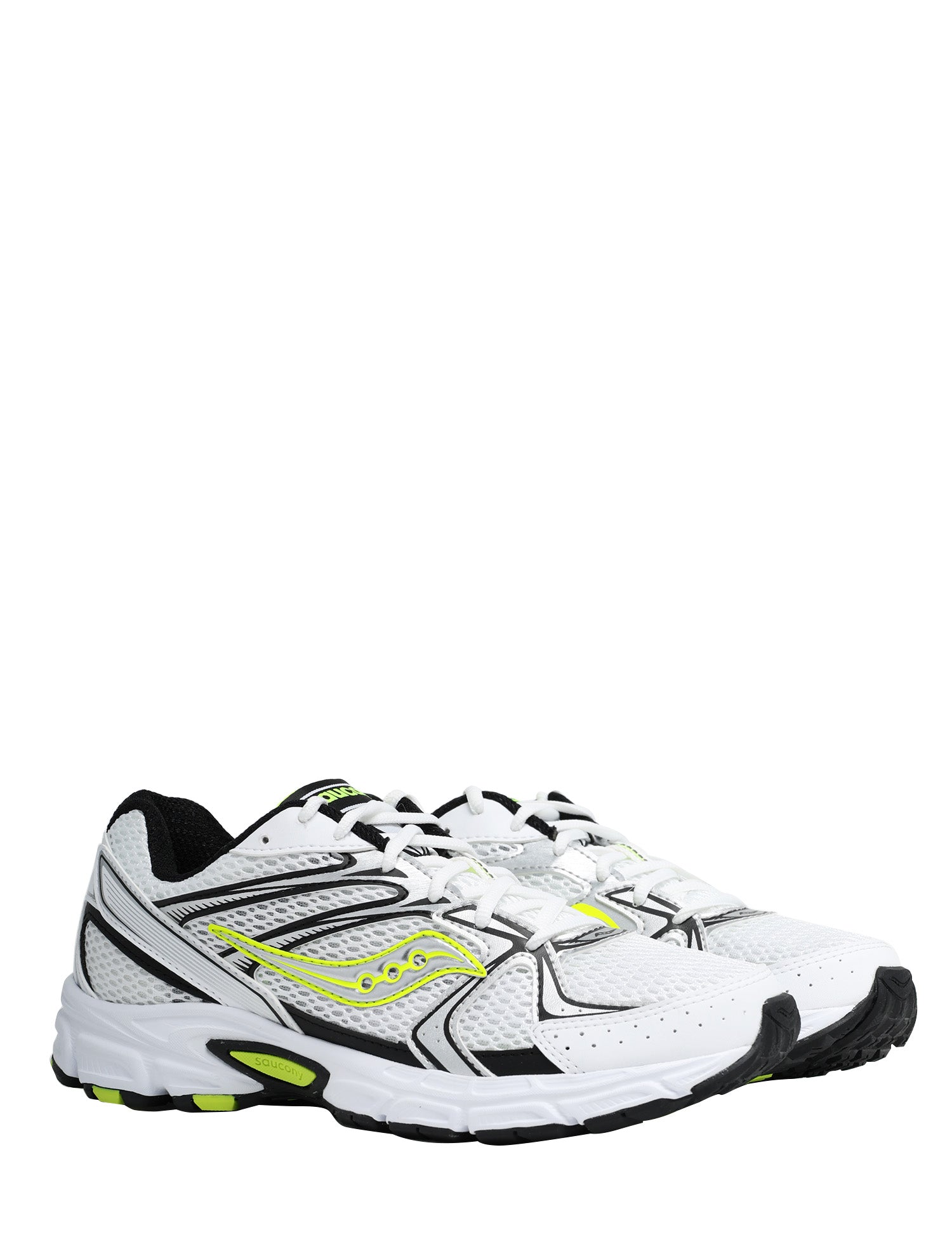 SCARPA UOMO SAUCONY RIDE MILLENNIUM WHITE/SILVER CON INSERTI GIALLO FLUO