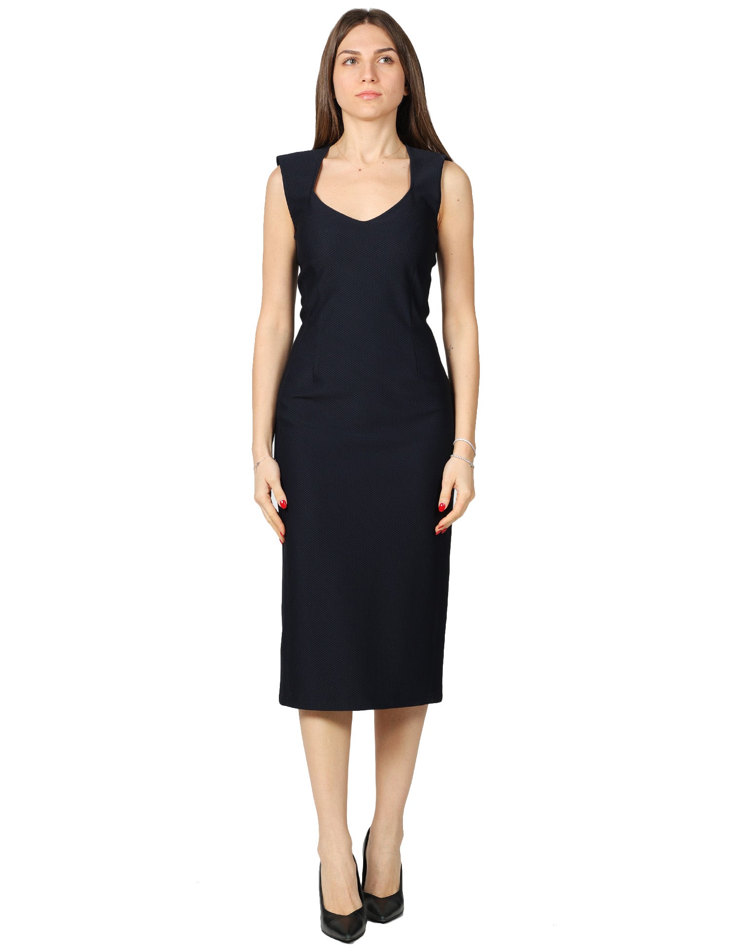 ABITO TUBINO DONNA SEVENTY BLU SMANICATO IN TESSUTO TECNICO BISTRETCH NIDO D'APE